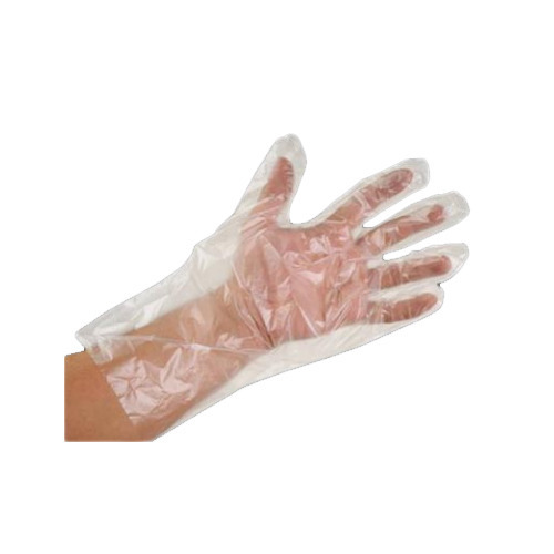 Plastic disposable hand gloves